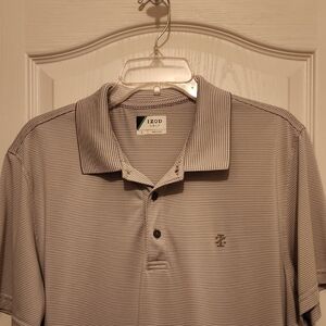IZOD Men's Polo Shirt in Gray and White Stripes